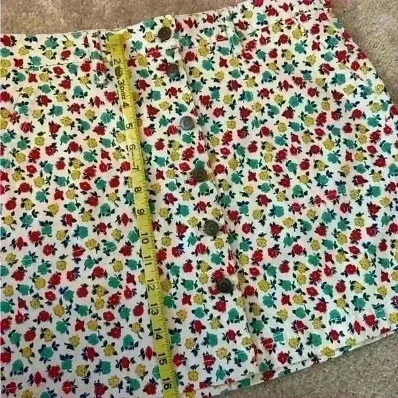 J Crew Mercantile Cotton Denim Style Floral A line Skirt Button Front Skirt 8 - Picture 6 of 10